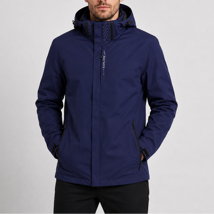 Hooded rain jacket for men - navy