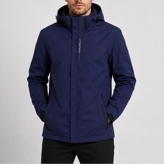 Hooded rain jacket for men - navy