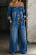 Berengaria | Off-Shoulder Long-Sleeve Wide-Leg Jumpsuit