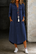 Calpurnia | Collared Button-Front Denim Maxi Shirt Dress