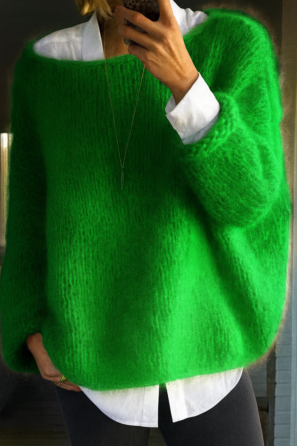 Women's modern pullover sweater in pink, gray and green