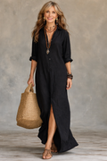 Soline | V-Neck Button-Front Flowing Maxi Dress