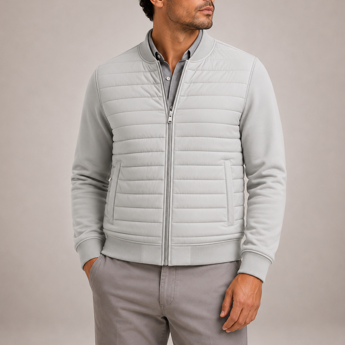 Quilted bomber jacket for men - grey