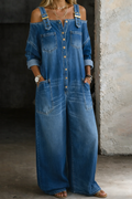 Aldith | Off-Shoulder Wide-Leg Denim Jumpsuit