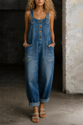 Moxelle | Adjustable-Strap Denim Overall Jumpsuit