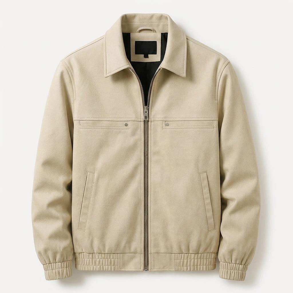Men's suede effect bomber jacket with zip closure