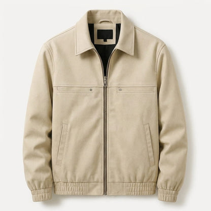 Men's suede effect bomber jacket with zip closure