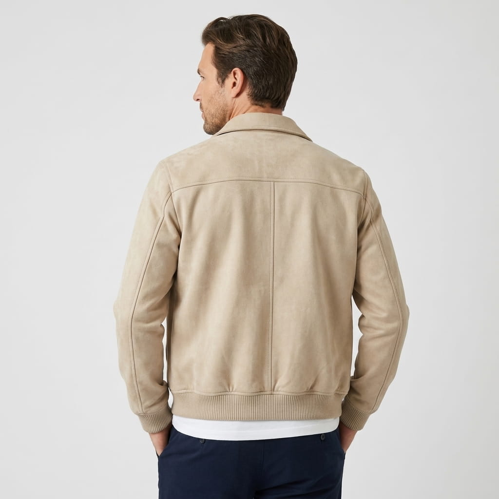 Men's suede effect bomber jacket with zip closure