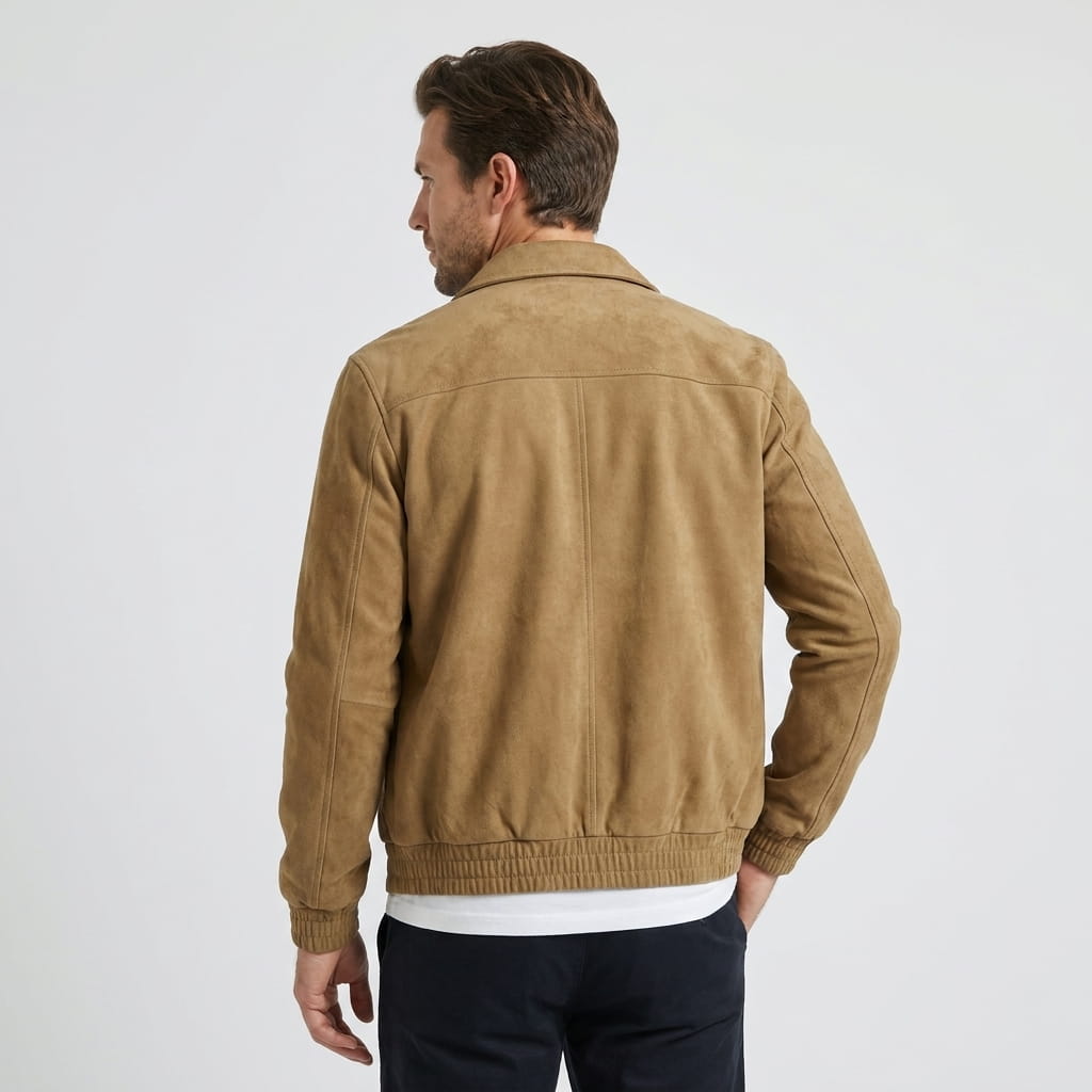 Men's suede effect bomber jacket with zip closure