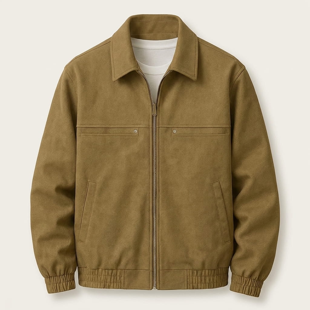 Men's suede effect bomber jacket with zip closure