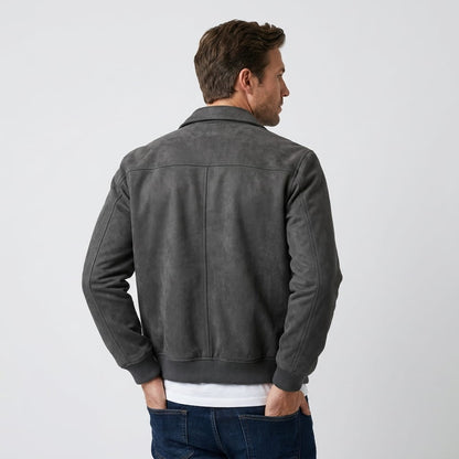 Men's suede effect bomber jacket with zip closure