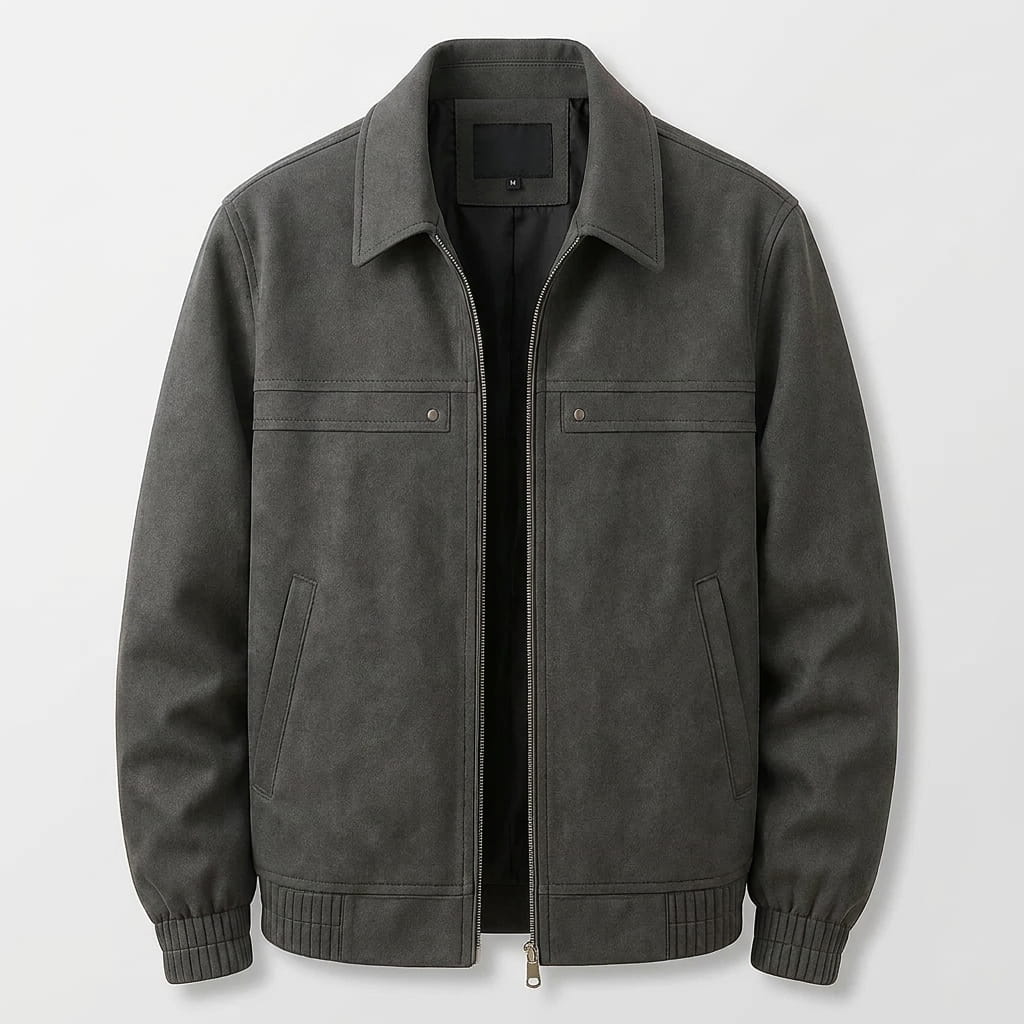 Men's suede effect bomber jacket with zip closure