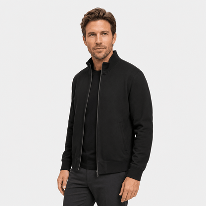 Men's knit collar zip up bomber jacket - black
