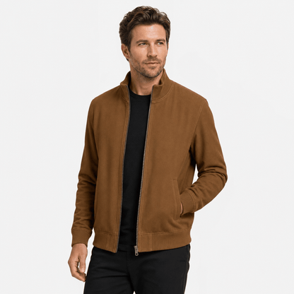 Men's knit collar zip up bomber jacket - brown