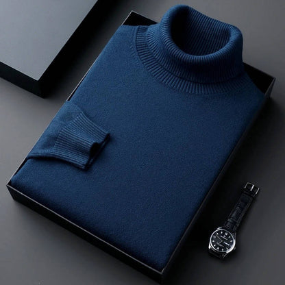 Men's knit turtleneck sweater - dark blue