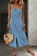 Susan | Adjustable-Strap Denim Pinafore Jumper Dress