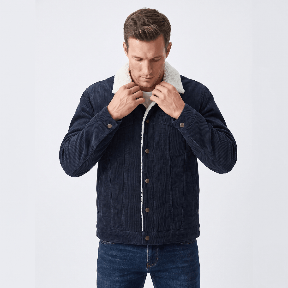 Men's corduroy jacket with fold up collar