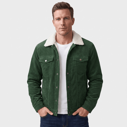 Men's corduroy jacket with fold up collar - green