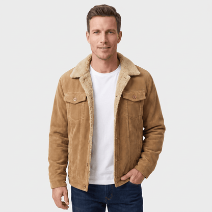 Men's corduroy jacket with fold up collar - tan