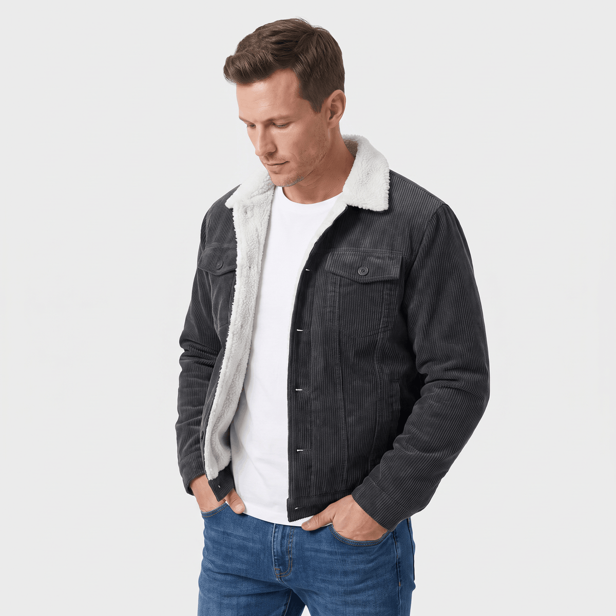 Men's corduroy jacket with fold up collar