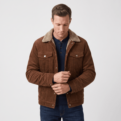 Men's corduroy jacket with fold up collar - taupe