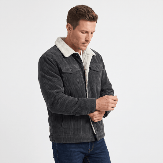 Men's corduroy jacket with fold up collar - black