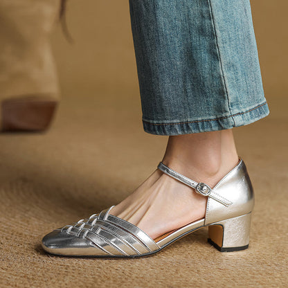 Women's block heel orthopedic shoes for everyday wear - silver