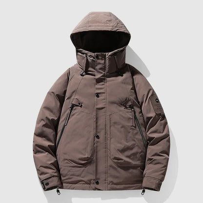 Men's insulated winter coat with removable hood - brown