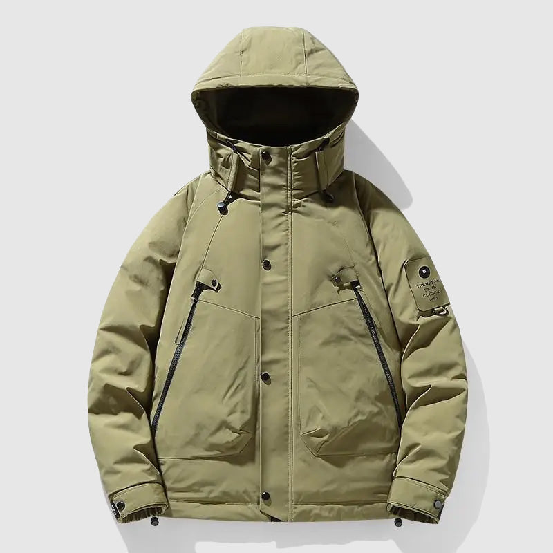 Men's insulated winter coat with removable hood - green