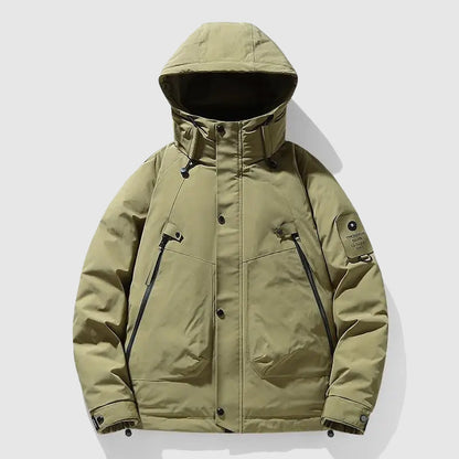 Men's insulated winter coat with removable hood - green