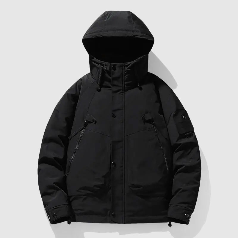 Men's insulated winter coat with removable hood - black