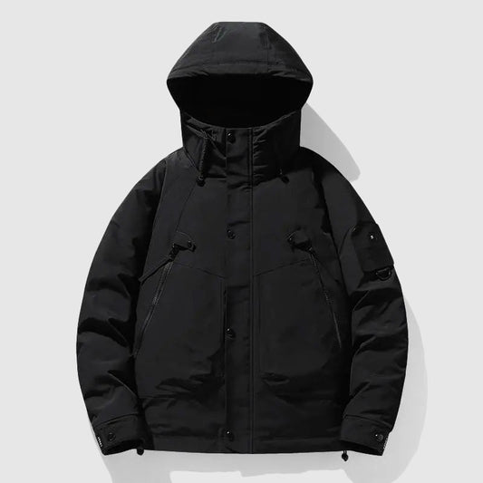 Men's insulated winter coat with removable hood - black