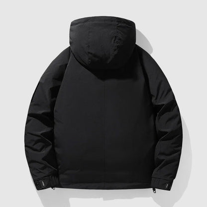 Men's insulated winter coat with removable hood