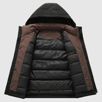 Men's insulated winter coat with removable hood