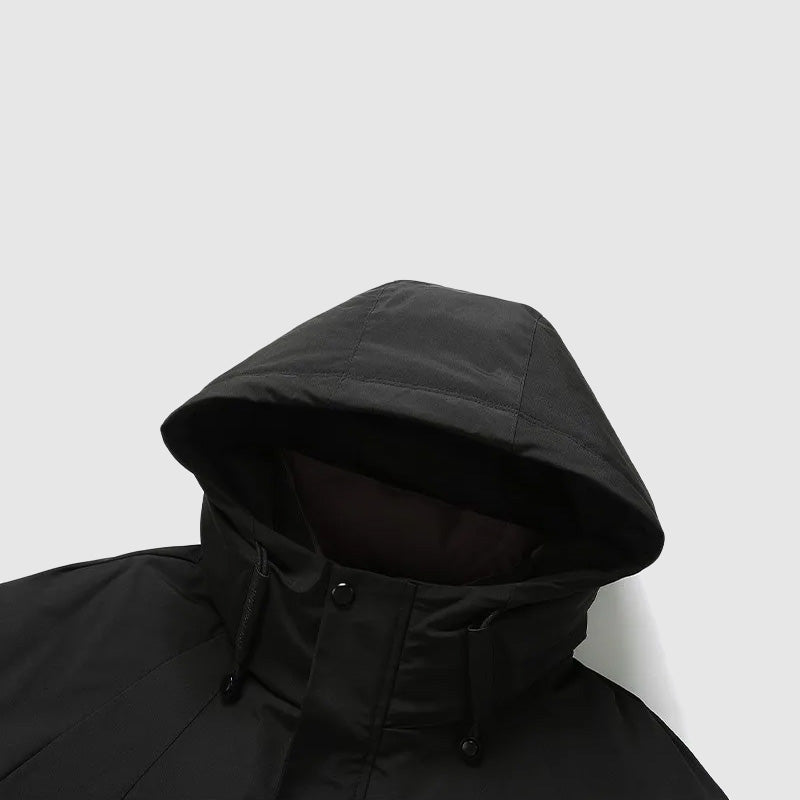 Men's insulated winter coat with removable hood