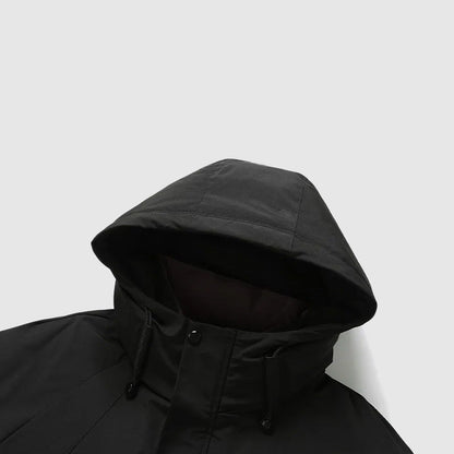 Men's insulated winter coat with removable hood