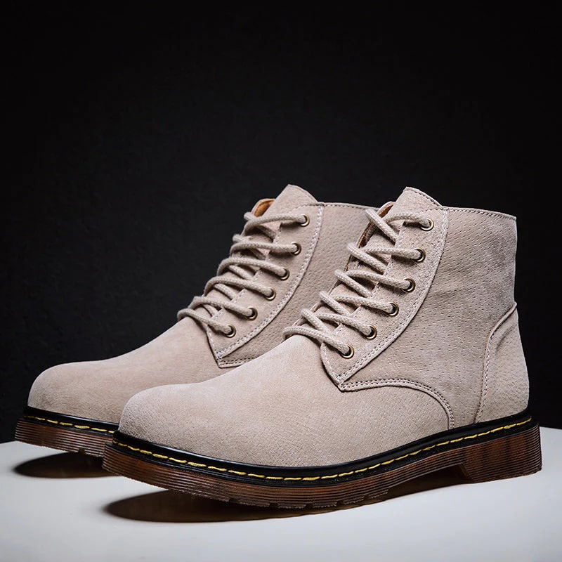 Lace Up Suede Boots with Cushioned Insole for Men - beige