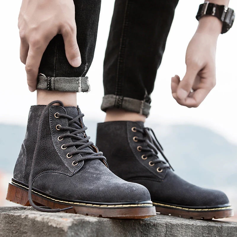 Lace Up Suede Boots with Cushioned Insole for Men