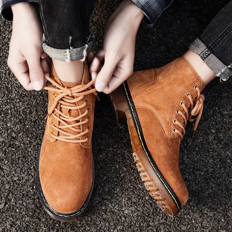 Lace Up Suede Boots with Cushioned Insole for Men