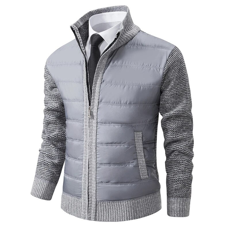 Men's knit sweater jacket with full zip - light grey