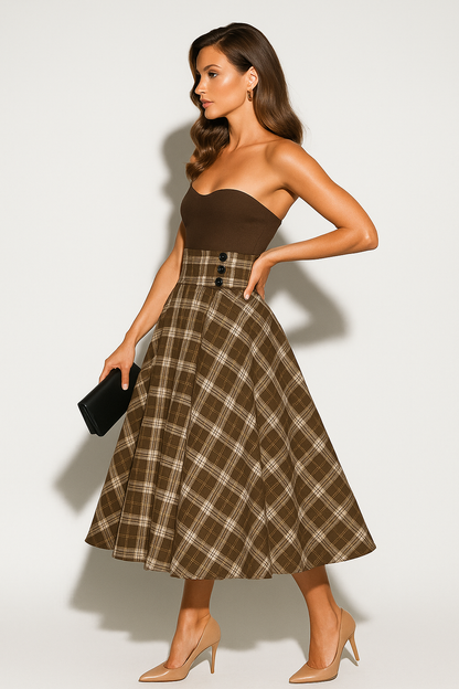 Jeanne - Checked A-Line Midi Skirt