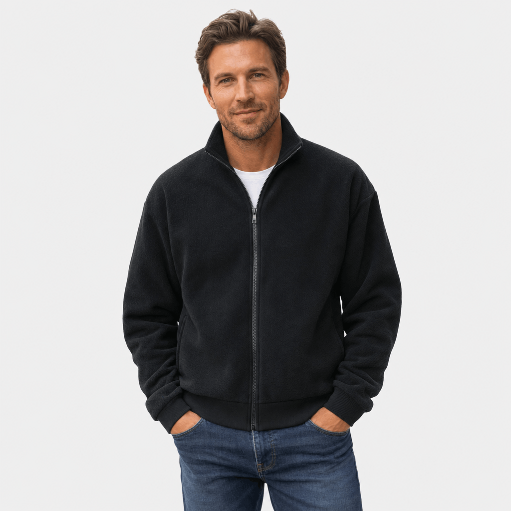 Men's fleece jacket with high collar - black