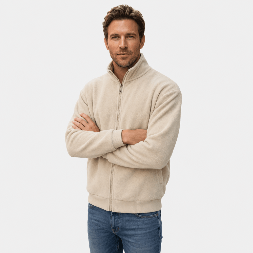 Men's fleece jacket with high collar - beige