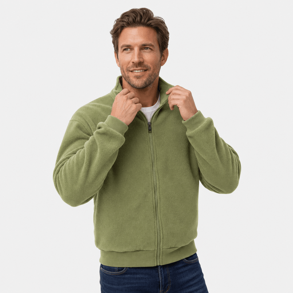 Men's fleece jacket with high collar - green