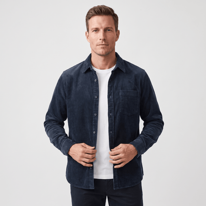 Washed corduroy shirt for men with regular fit - dark blue