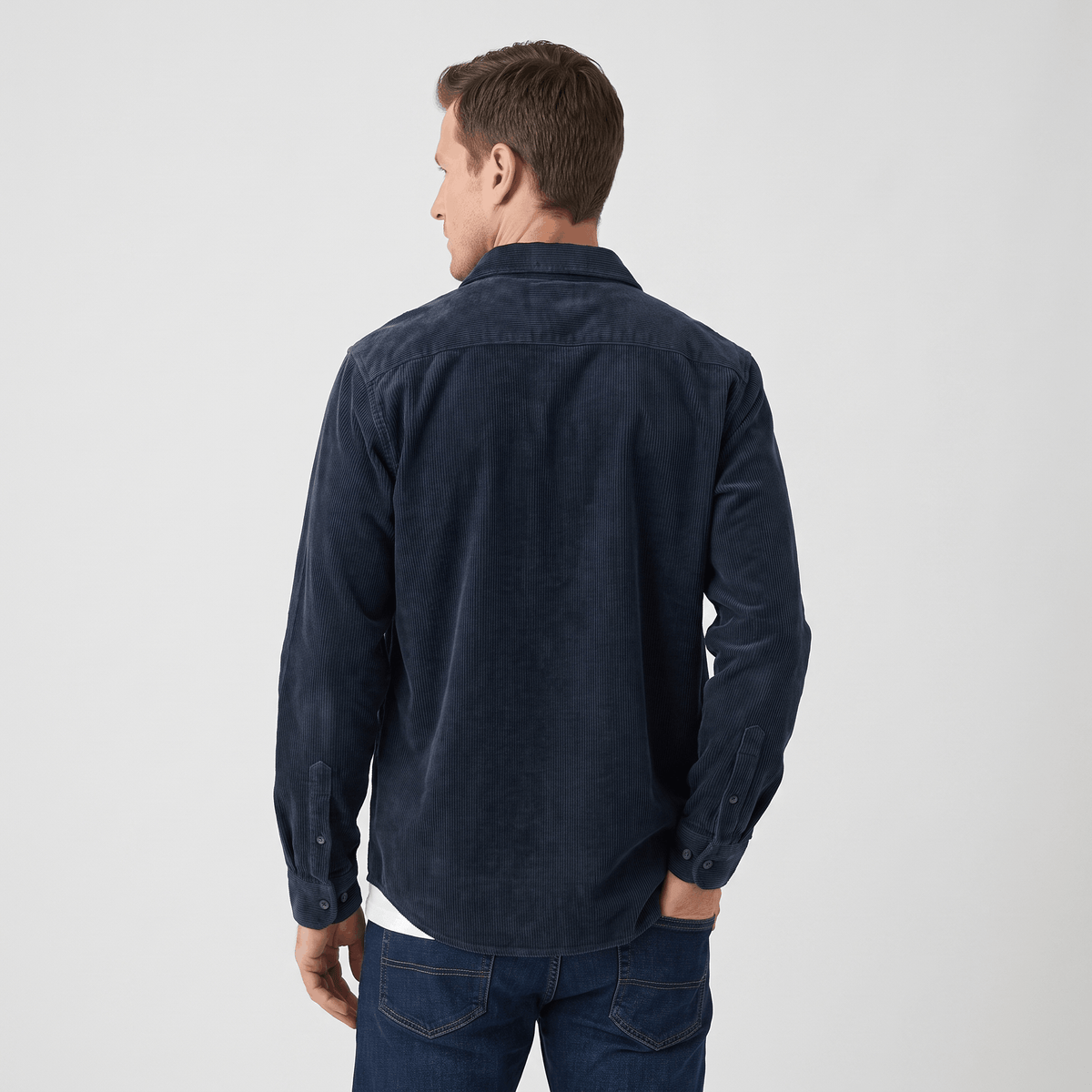 Washed Corduroy Shirt with Chest Pocket for Men