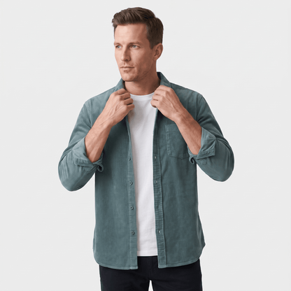Washed corduroy shirt for men with regular fit - light blue