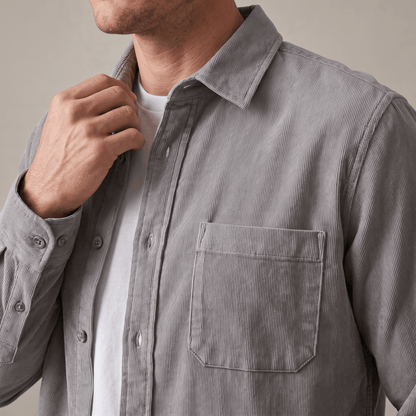 Washed Corduroy Shirt with Chest Pocket for Men