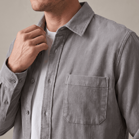 Washed Corduroy Shirt with Chest Pocket for Men