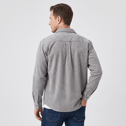 Washed Corduroy Shirt with Chest Pocket for Men